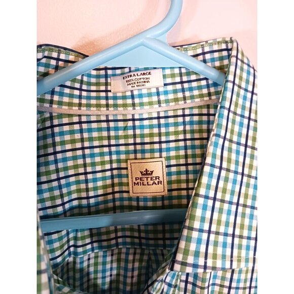 Peter Millar Cotton Plaid Long Sleeve Button Up Men's Shirt Size XL - Picture 4 of 5